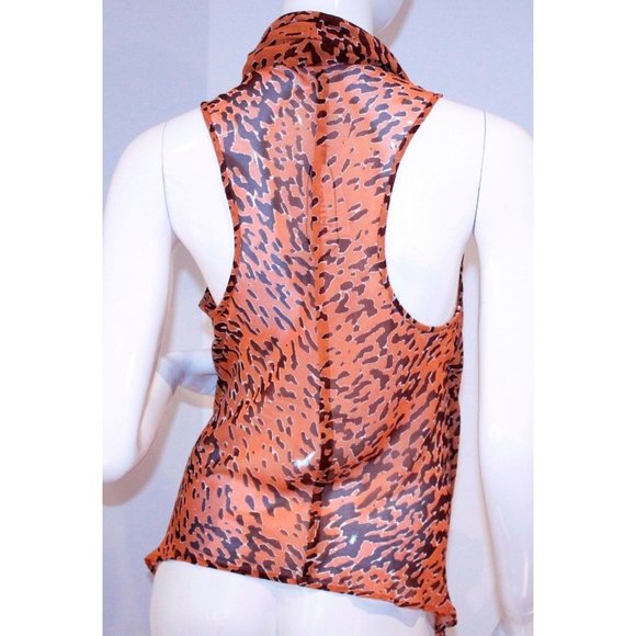 W118 Walter Baker LEOPARD TOP Criss Cross RACER BACK Shirt ABSTRACT Camel ( S ) - Picture 2 of 2